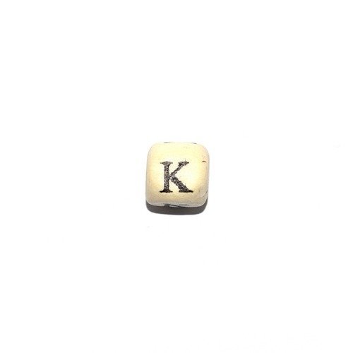 Perle lettre alphabet k cube 10mm  en bois imprimé noir