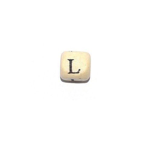 Perle lettre alphabet l cube 10mm  en bois imprimé noir