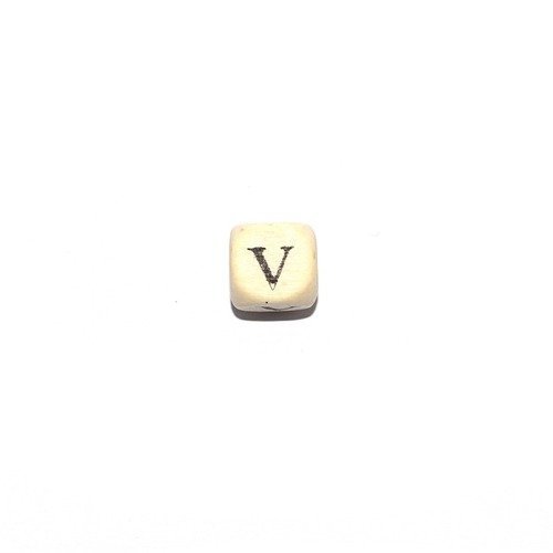 Perle lettre alphabet v cube 10mm  en bois imprimé noir