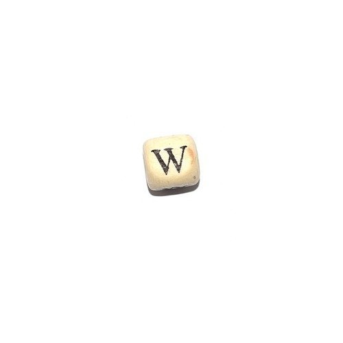 Perle lettre alphabet w cube 10mm  en bois imprimé noir