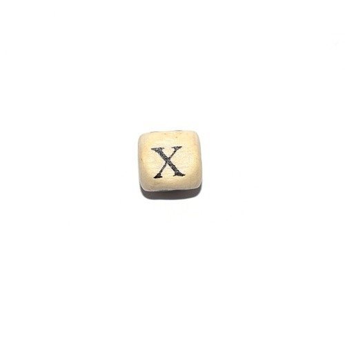 Perle lettre alphabet x cube 10mm  en bois imprimé noir