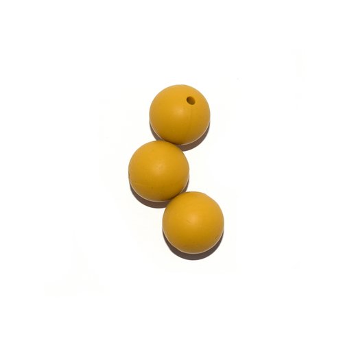 Perle ronde 15 mm en silicone jaune moutarde