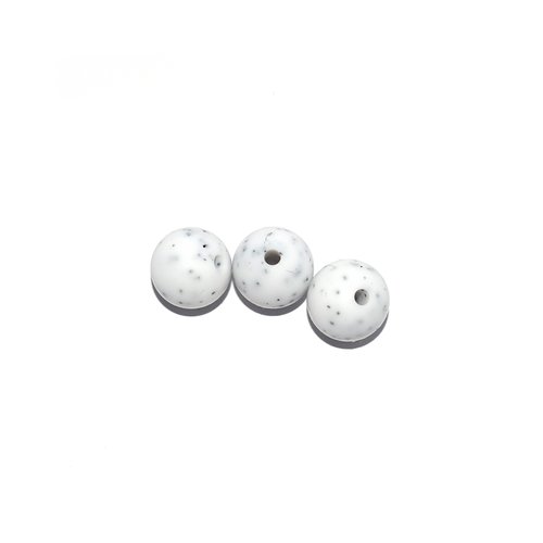 Perle ronde 12 mm en silicone granit blanc