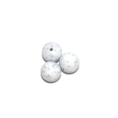 Perle ronde 15 mm en silicone granit blanc