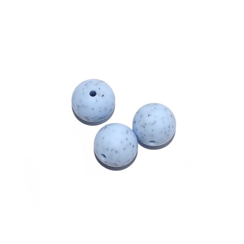 Perle ronde 15 mm en silicone granit bleu