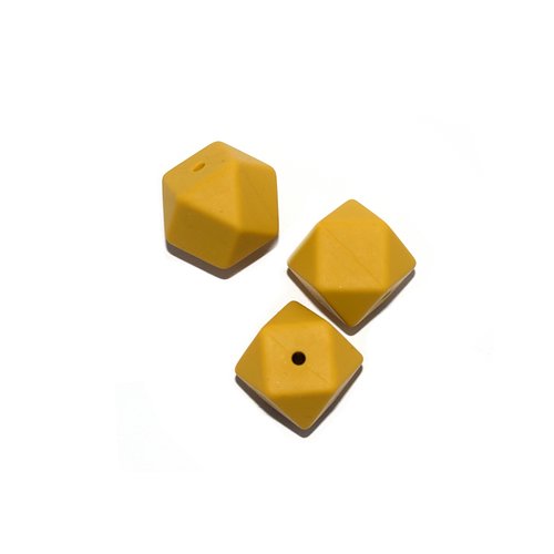 Perle hexagonale 17 mm en silicone jaune moutarde