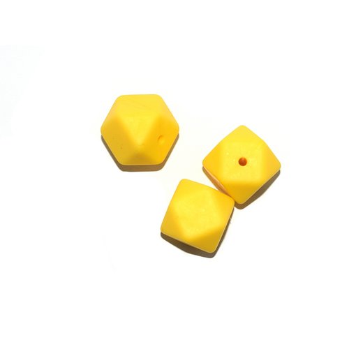 Perle hexagonale 17 mm en silicone jaune