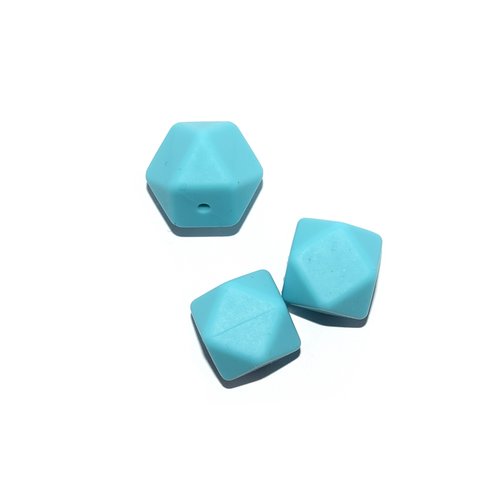 Perle hexagonale 17 mm en silicone bleu turquoise