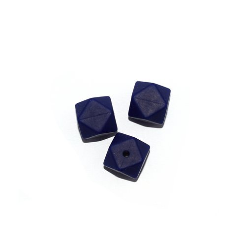 Perle hexagonale 14 mm en silicone bleu marine