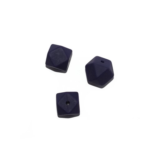 Perle hexagonale 14 mm en silicone bleu foncé
