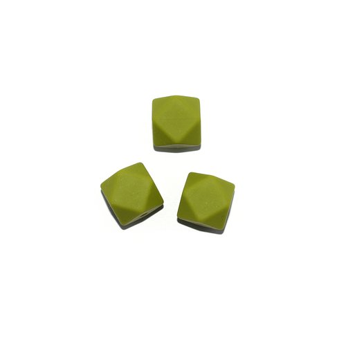 Perle hexagonale 14 mm en silicone vert olive