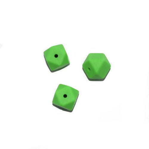 Perle hexagonale 14 mm en silicone vert prairie