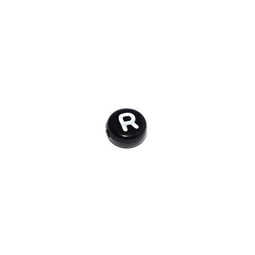 Perle ronde alphabet lettre r acrylique noir 7 mm