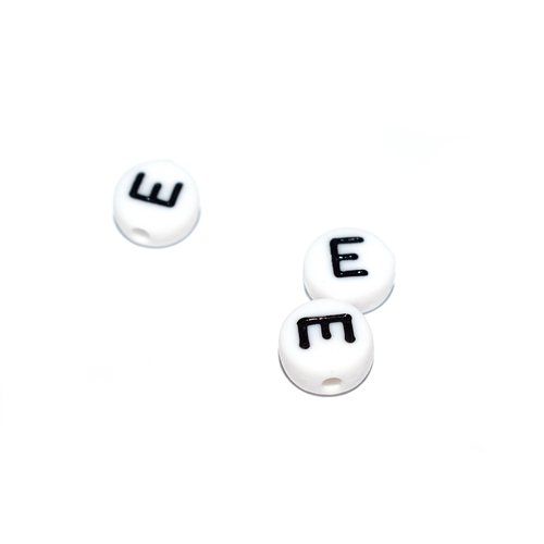 Perle ronde alphabet lettre e acrylique blanc 7 mm
