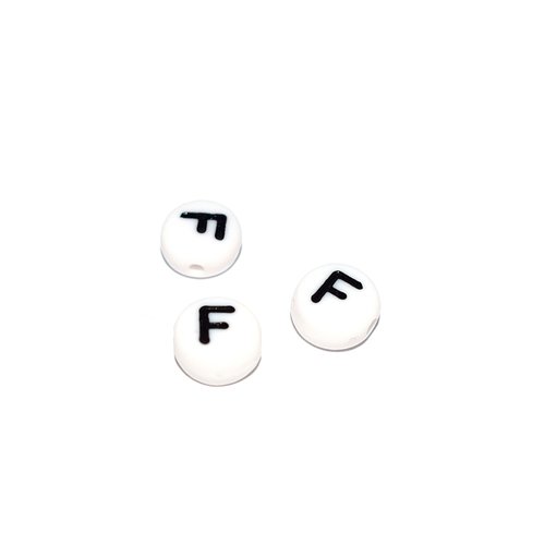 Perle ronde alphabet lettre f acrylique blanc 7 mm
