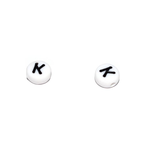 Perle ronde alphabet lettre k acrylique blanc 7 mm