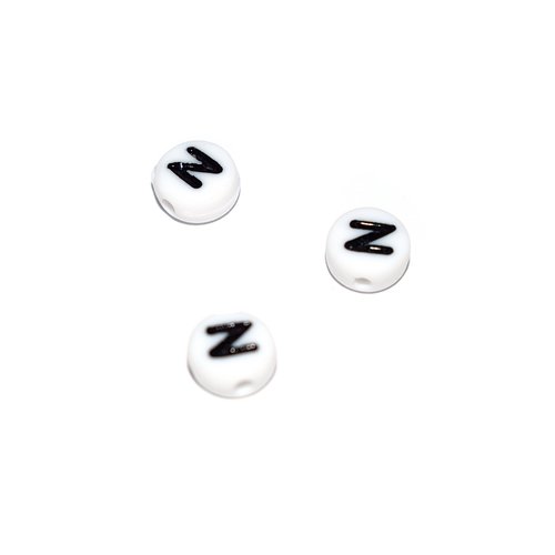 Perle ronde alphabet lettre n acrylique blanc 7 mm