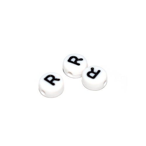 Perle ronde alphabet lettre r acrylique blanc 7 mm