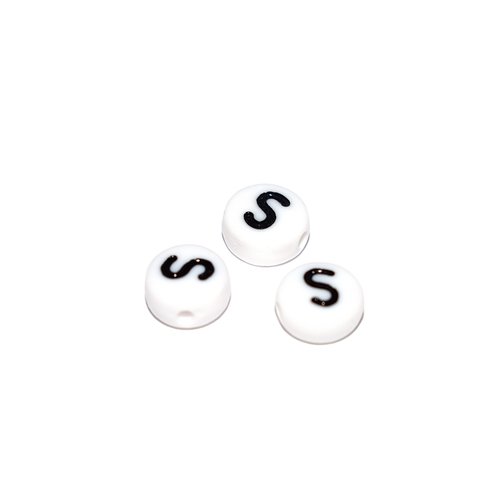 Perle ronde alphabet lettre s acrylique blanc 7 mm