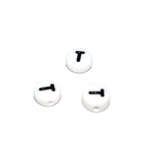 Perle ronde alphabet lettre t acrylique blanc 7 mm