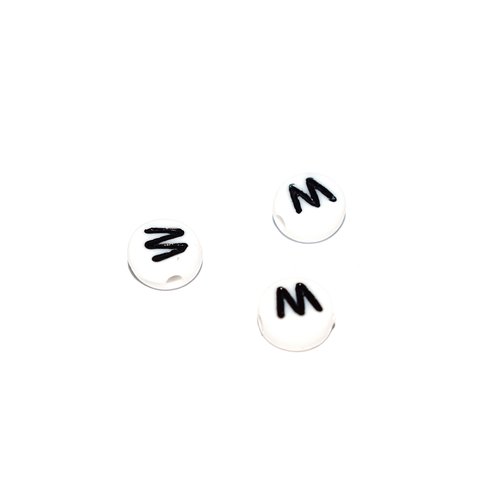 Perle ronde alphabet lettre w acrylique blanc 7 mm