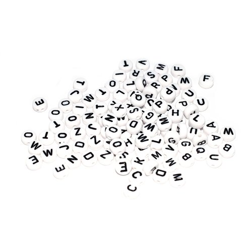 Perle ronde alphabet mix lettre acrylique blanc 7 mm x150