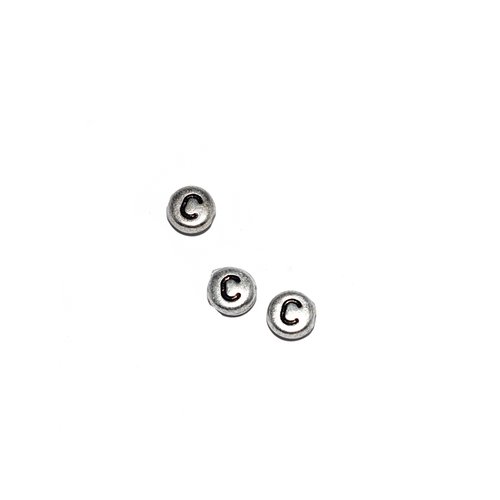 Perle ronde alphabet lettre c acrylique argenté 7 mm