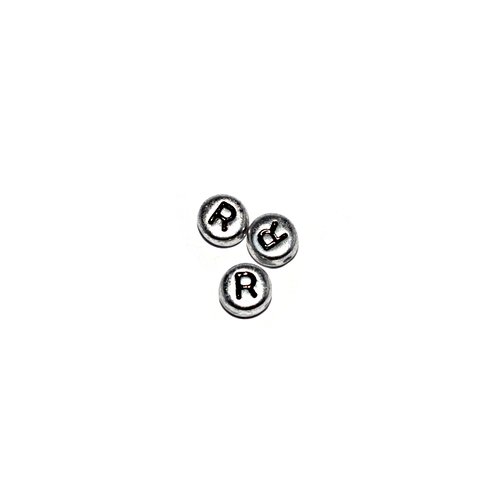 Perle ronde alphabet lettre r acrylique argenté 7 mm
