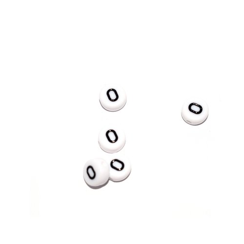 Perle ronde alphabet chiffre 0 acrylique blanc 7 mm