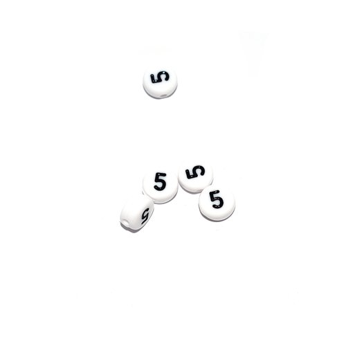 Perle ronde alphabet chiffre 5 acrylique blanc 7 mm