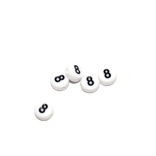 Perle ronde alphabet chiffre 8 acrylique blanc 7 mm