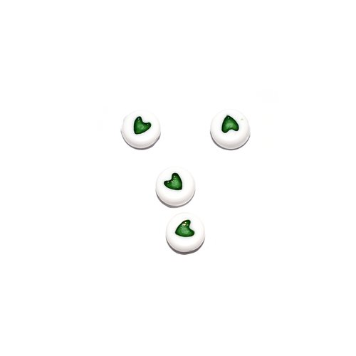 Perle ronde coeur vert foncé acrylique blanc 7 mm