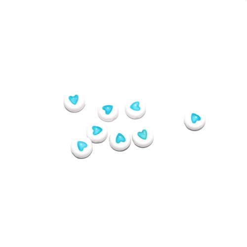 Perle ronde coeur bleu clair acrylique blanc 7 mm