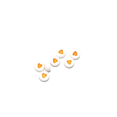 Perle ronde coeur orange foncé acrylique blanc 7 mm