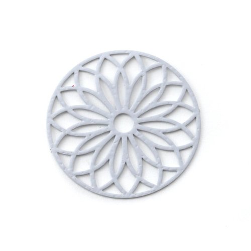 Breloque ronde fleur filigrée 24 mm gris clair