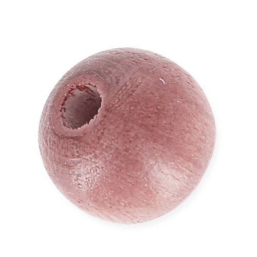 Perles en bois ronde 12 mm brut rose x 10