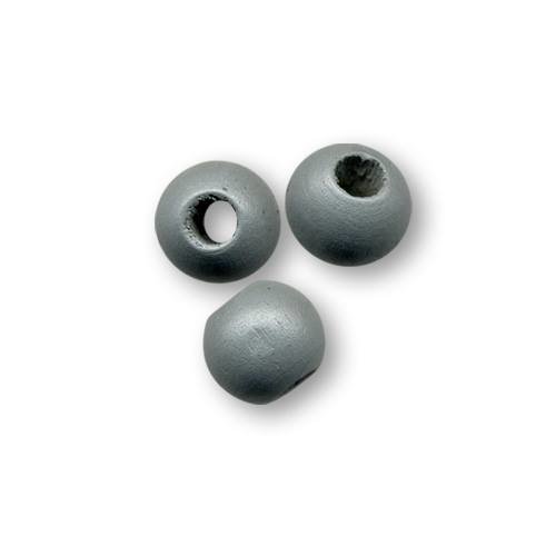 Perles en bois ronde 12 mm brut gris x 10