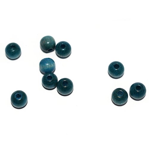 Perles en bois ronde 6 mm traité bleu canard x 10