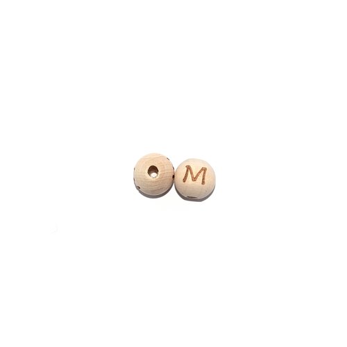 Perle lettre alphabet m ronde 14mm en bois