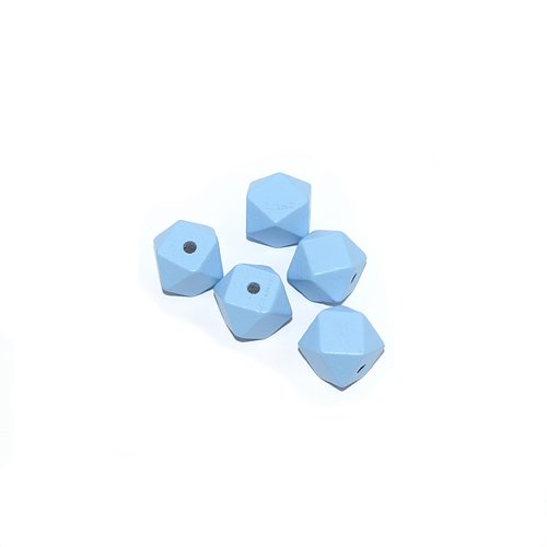 Perle en bois hexagonale 16 mm bleu
