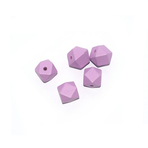 Perle en bois hexagonale 16 mm violet