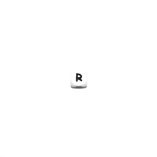 Lettre r cube 12 mm en silicone blanc et noir