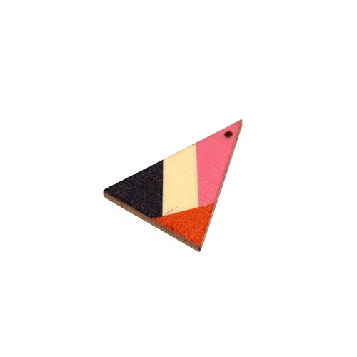 Triangle en bois 39x29 rose, orange, noir et naturel