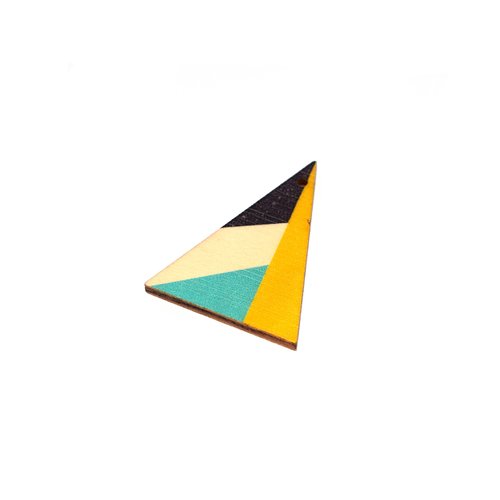 Triangle en bois 39x29 bleu, jaune, noir et naturel