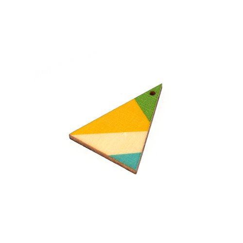 Triangle en bois 39x29 bleu, jaune, vert et naturel