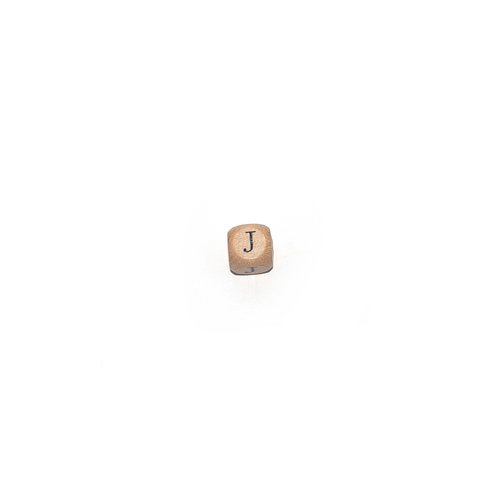 Perle lettre alphabet j cube 12mm en bois