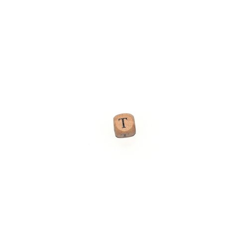 Perle lettre alphabet t cube 12mm en bois
