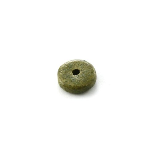 Rondelle céramique 6,5x2,2 mm trou 1,2 mm vert olive mat x10