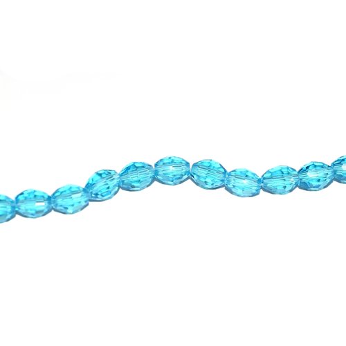 Perles facette ovale en verre 6x4 mm bleu transparent x 10