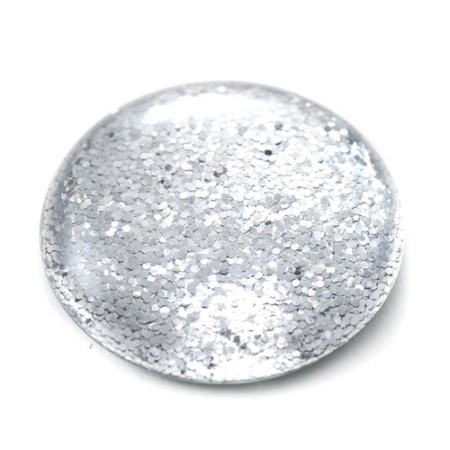 Cabochon rond polaris 12 mm glitter argenté